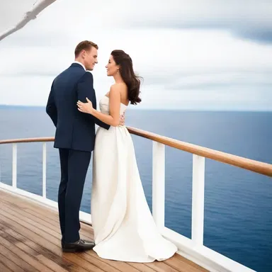 As the couple embarked on their romantic getaway, they stood on the deck of the cruise ship, watching it undock from the port.