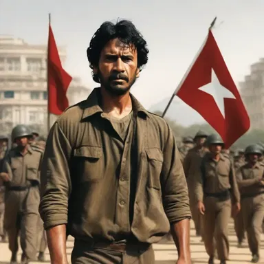 In the movie, the protagonist fights for self-determination, leading a revolution to liberate their country from foreign rule.
