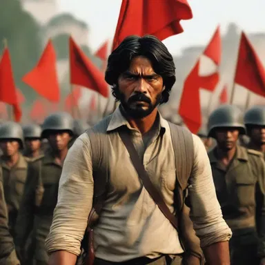 In the movie, the protagonist fights for self-determination, leading a revolution to liberate their country from foreign rule.