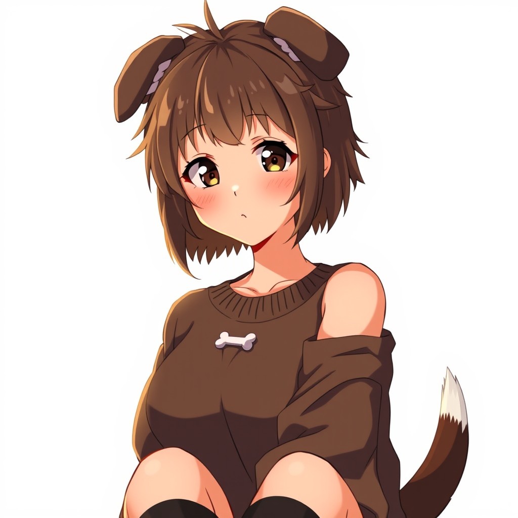 An anime adult woman with chin-length brown spiky and fluffy hair that adds a lively touch to her look