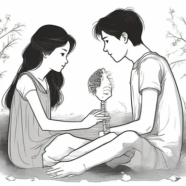 In the love story, the heroine's heart breaks as she learns that her lover may refracture the bone that once brought them together, symbolizing the fragility of their relationship.