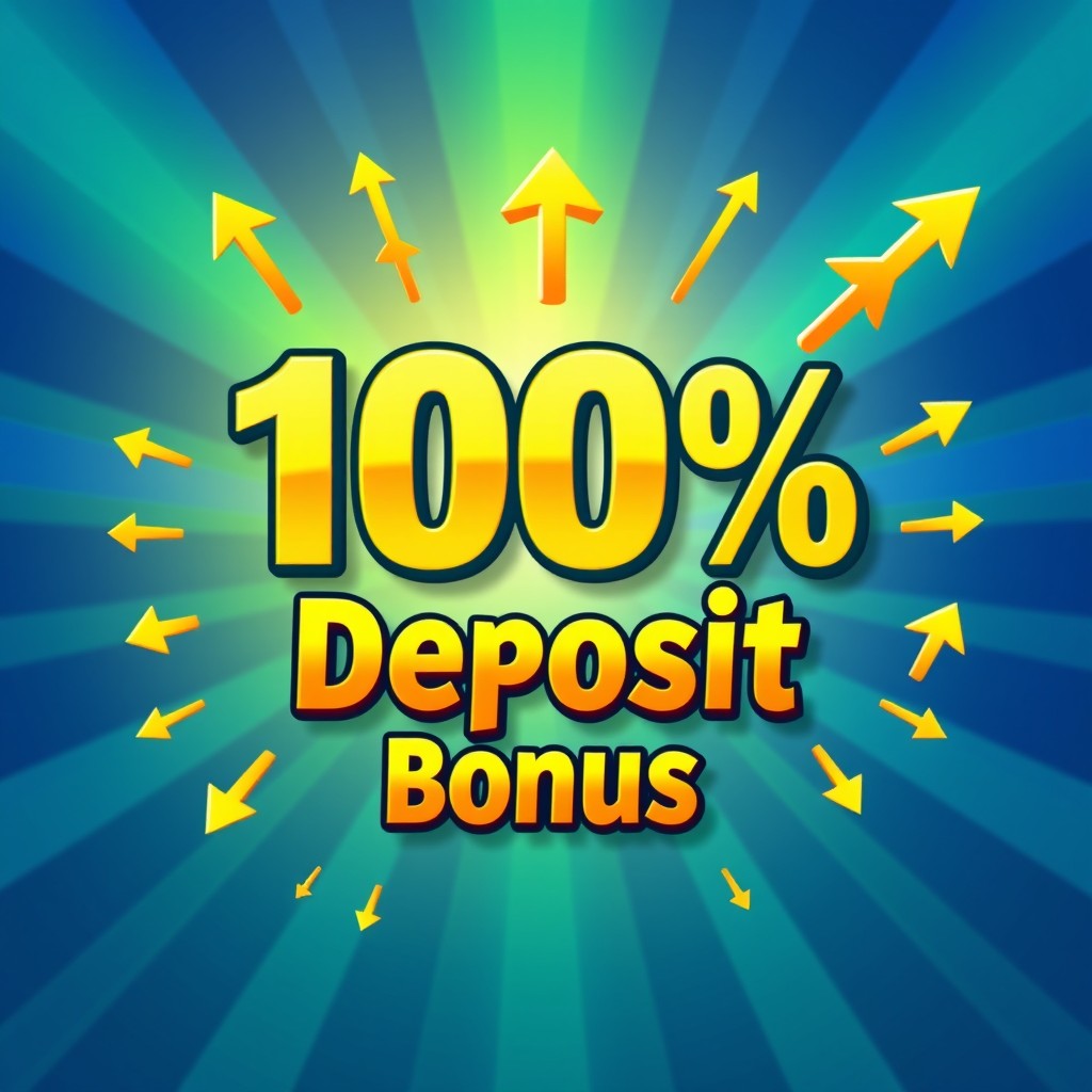 An eye-catching and vibrant promotional banner displaying '100% Deposit Bonus' in bold, enticing typography