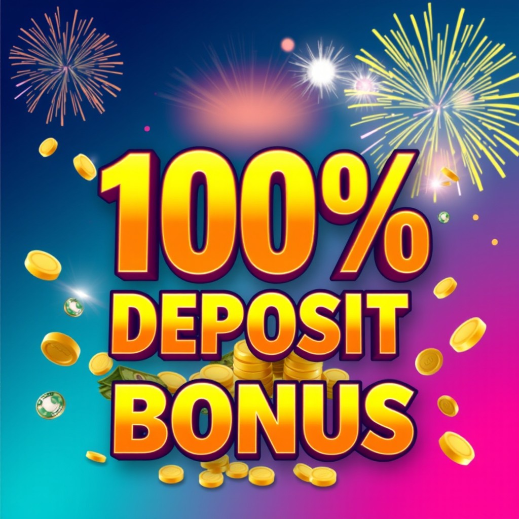 Create a visually striking advertisement graphic for a 100% Deposit Bonus promotion
