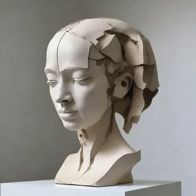 The artist created a striking sculpture depicting a woman holding her head, with a hematoma protruding from her temple, symbolizing the physical and emotional pain she endured.