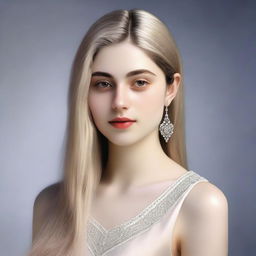 A hyperrealistic digital art piece of an 18-year-old Pakistani girl with pale white skin