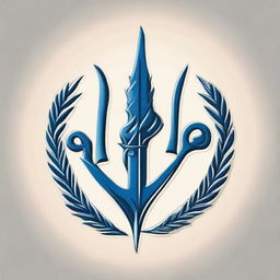 Create a highly detailed and intricate logo featuring a blue trident.