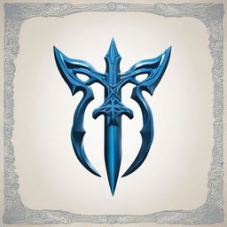 Create a highly detailed and intricate logo featuring a blue trident.