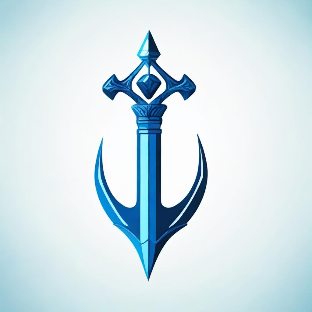 Generate an ancient, intricate trident symbolic of Poseidon, the Greek god of the sea, rendered in tones of blue for a logo.