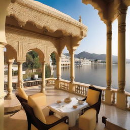 A grand hotel in Udaipur, displaying lavish architecture, elegant landscaping and enchanting views of Lake Pichola.