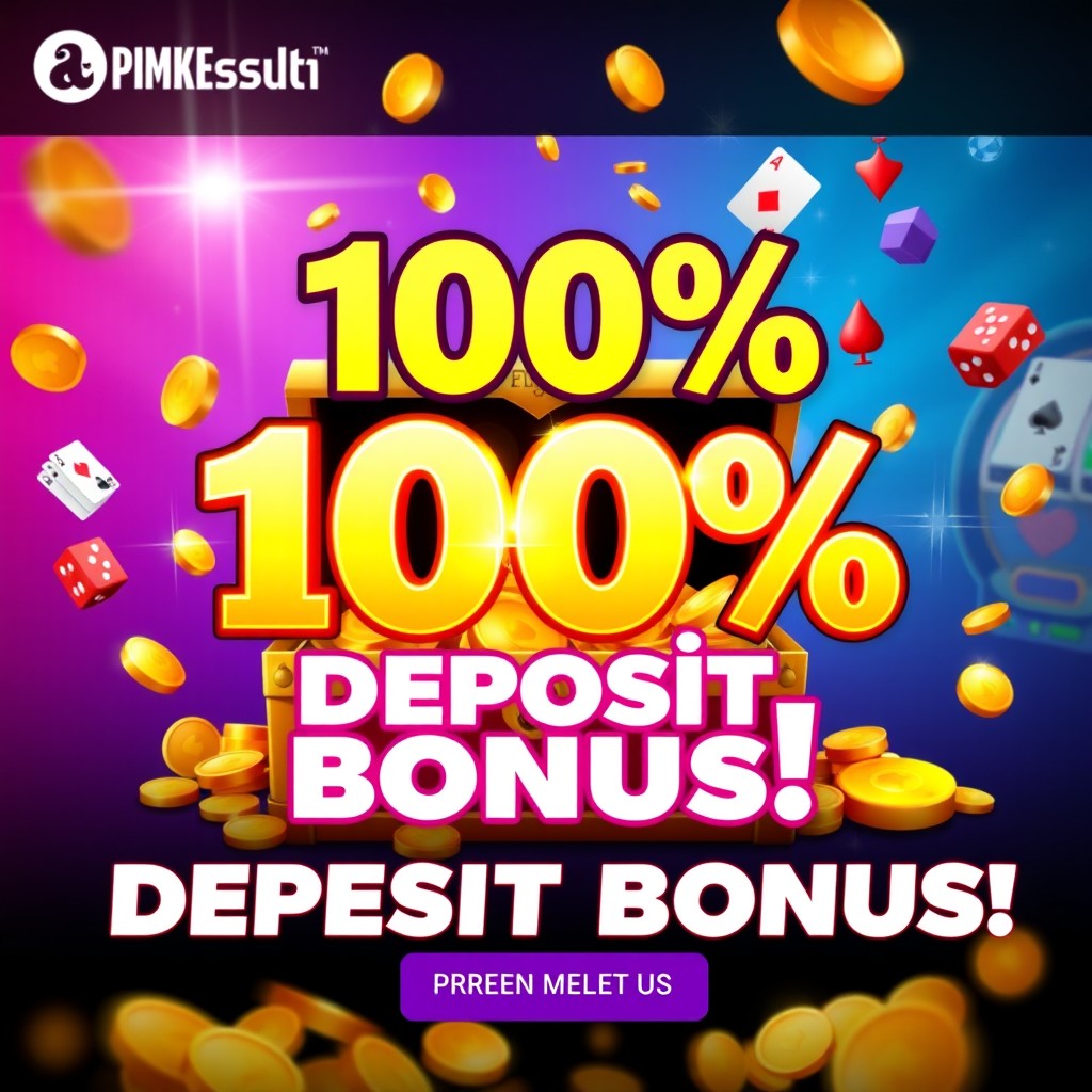 An attractive promotional banner for an online casino advertising a 100% deposit bonus