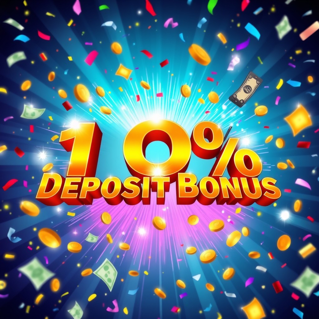 A vibrant illustration depicting a large, enticing 100% Deposit Bonus offer, presented in a modern digital style