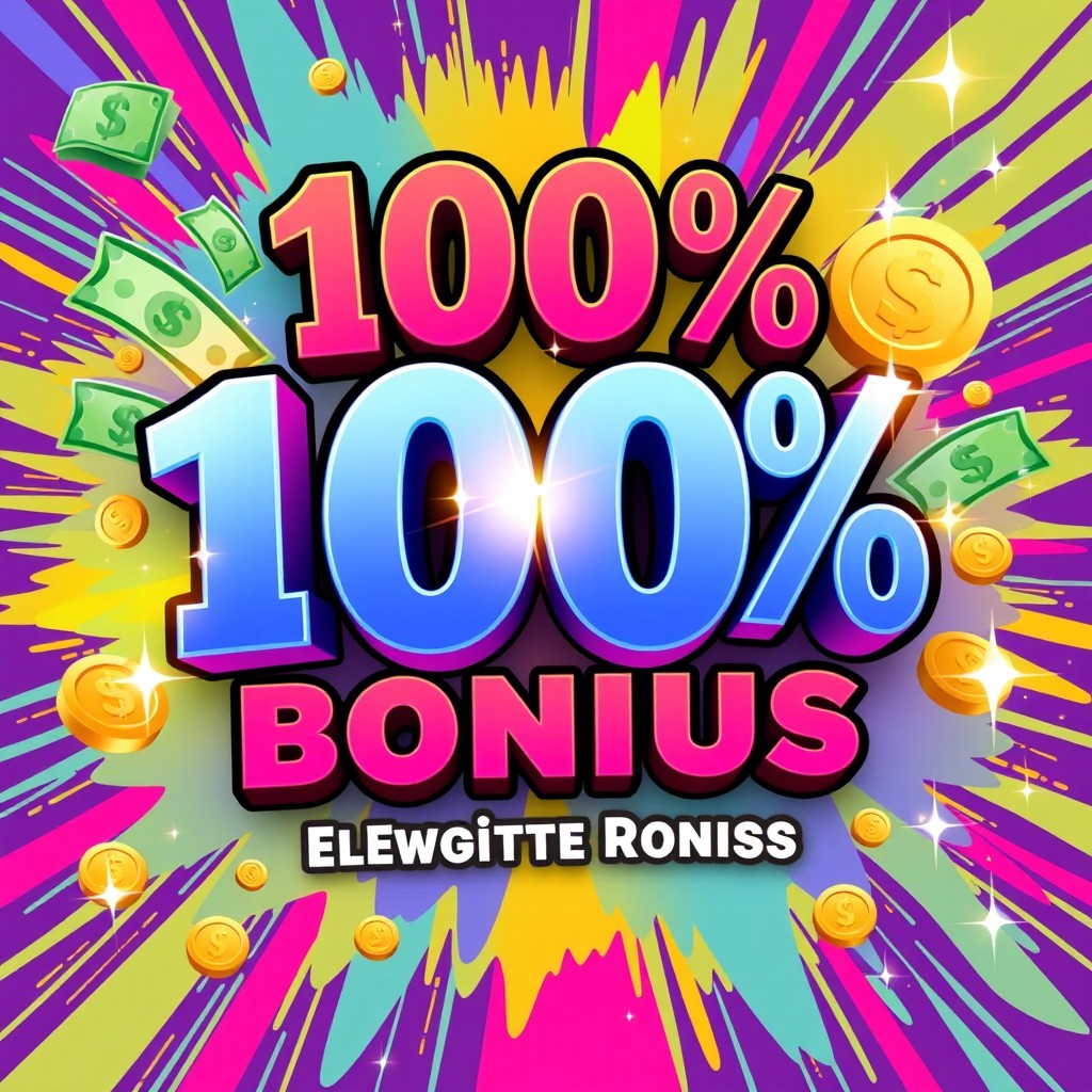 A visually engaging promotional graphic representing a 100% deposit bonus
