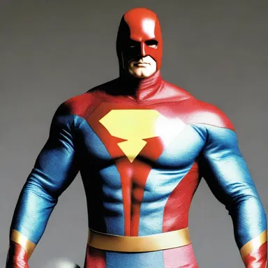 The superhero's costume had lancelike patterns on the shoulder pads.