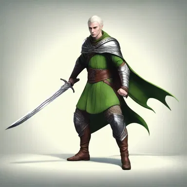The elven warrior held a lancelike blade, ready to defend the kingdom.