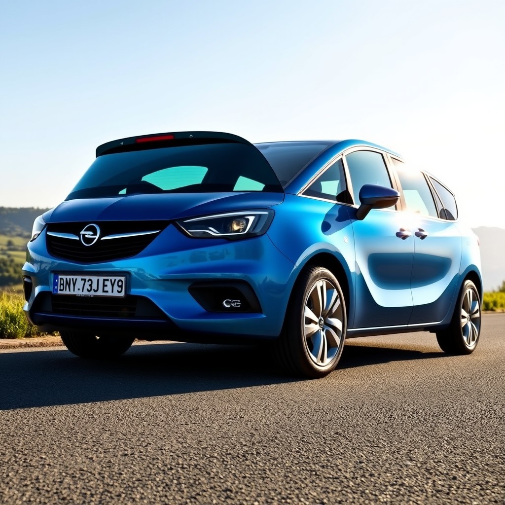 A stylish and modern Opel Zafira A parked on a scenic road, showcasing its sleek design and compact yet spacious interior