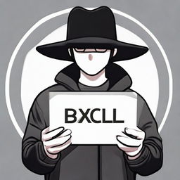 A hacker wearing a black hat, standing confidently in a circle of light. In his hand, he holds a card with the word 'bxcloner' clearly visible.