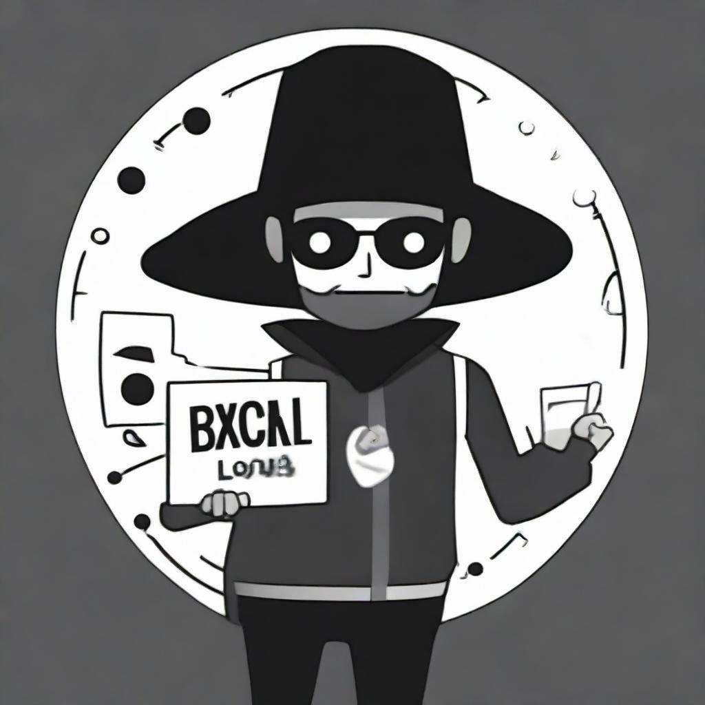 A hacker wearing a black hat, standing confidently in a circle of light. In his hand, he holds a card with the word 'bxcloner' clearly visible.