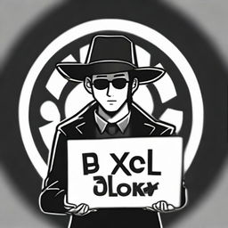 A hacker wearing a black hat, standing confidently in a circle of light. In his hand, he holds a card with the word 'bxcloner' clearly visible.