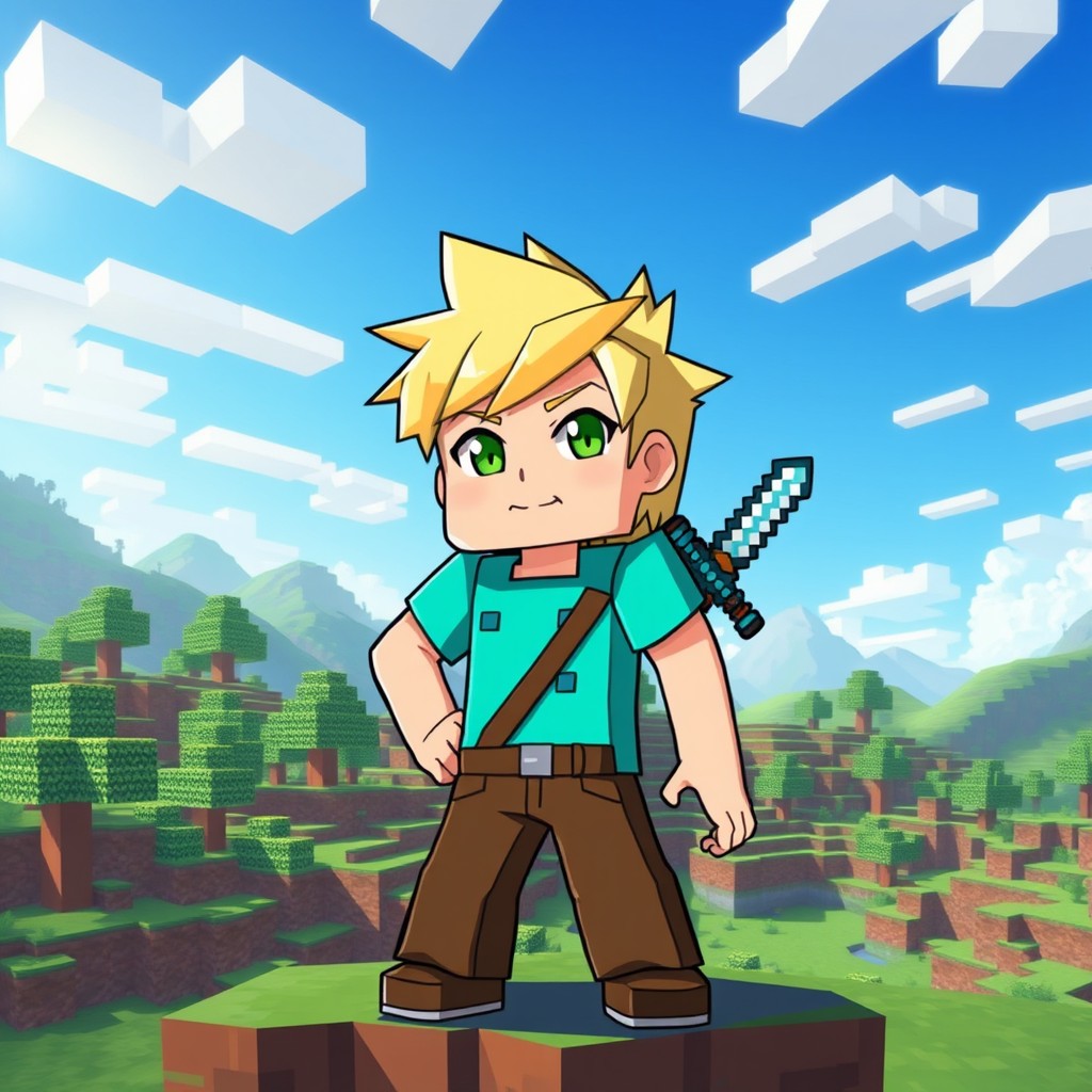 A stylized anime character inspired by Alex from Minecraft, featuring a vibrant and colorful design