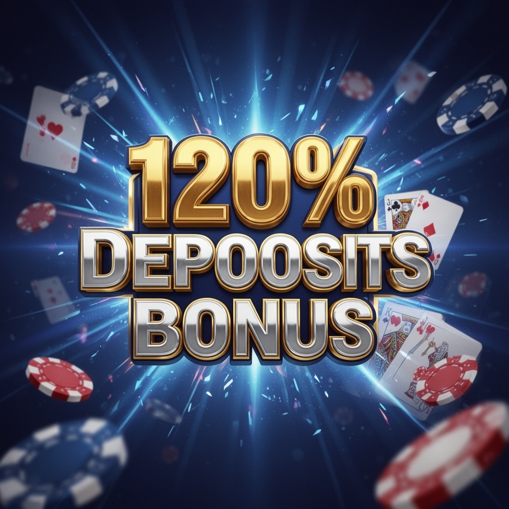 A visually striking promotional banner highlighting a '120% Deposit Bonus'