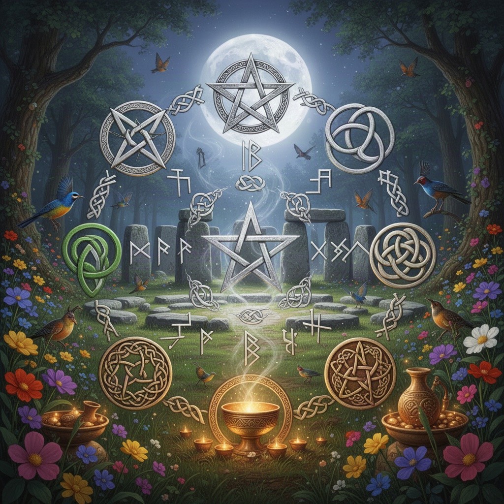 A conceptual representation of various pagan religions interwoven together