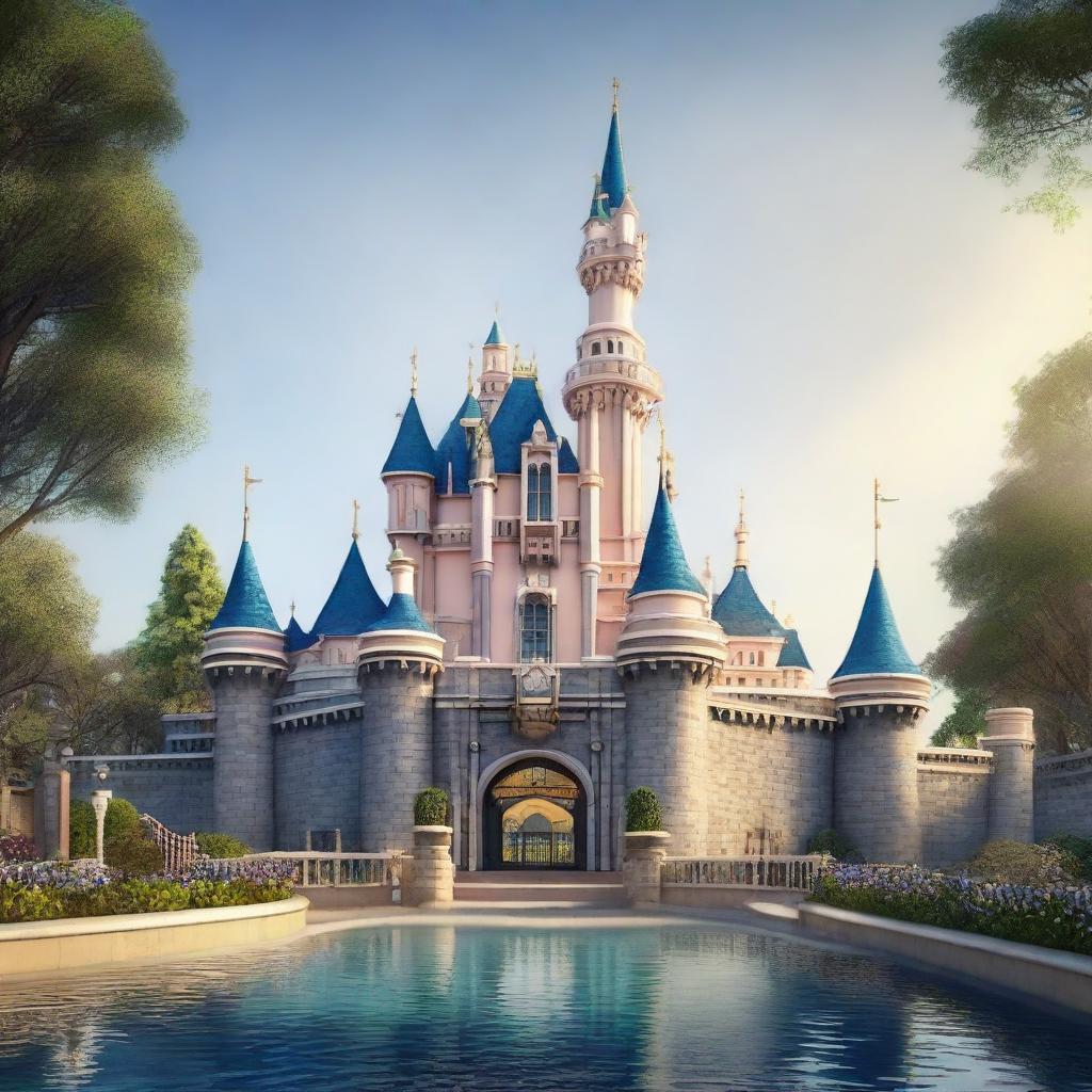 A realistic rendering of the iconic Disneyland Castle, capturing its palatial architecture and enchanting aura.