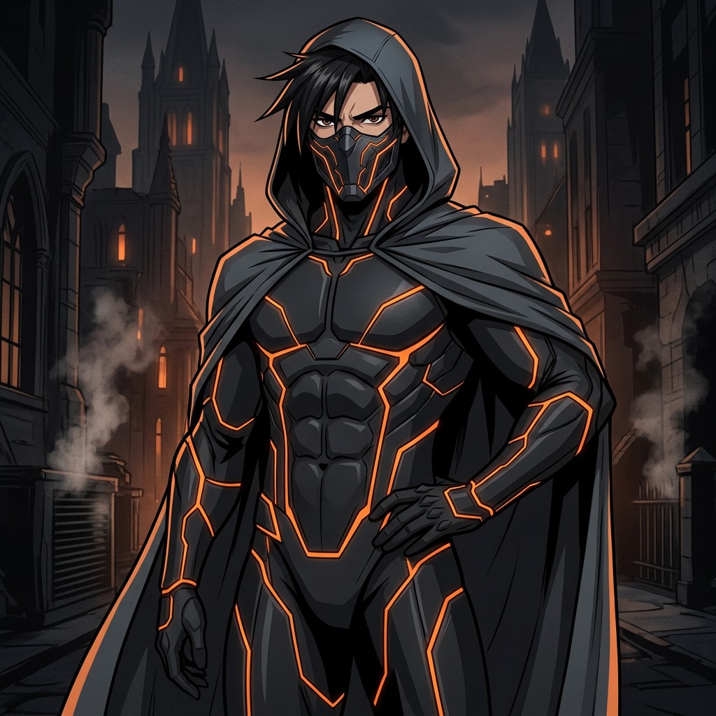 A male 2D DC anime original character with a striking design