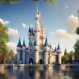 A realistic rendering of the iconic Disneyland Castle, capturing its palatial architecture and enchanting aura.