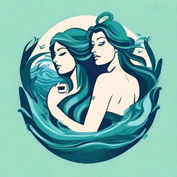 Design a captivating logo capturing the essence of the Sirens, mythical women of the sea known for their enchanting voices. Use a blend of blues and greens.