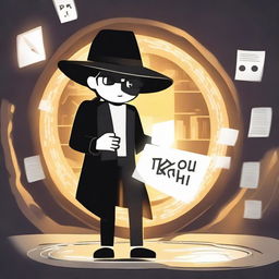 A hacker stands inside a circle of light, wearing a black hat, holding a card with 'bxcloner' in his right hand and another card with 'you lost' in his left. He also carries a high-tech laptop.