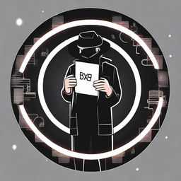 A hacker stands inside a circle of light, wearing a black hat, holding a card with 'bxcloner' in his right hand and another card with 'you lost' in his left. He also carries a high-tech laptop.