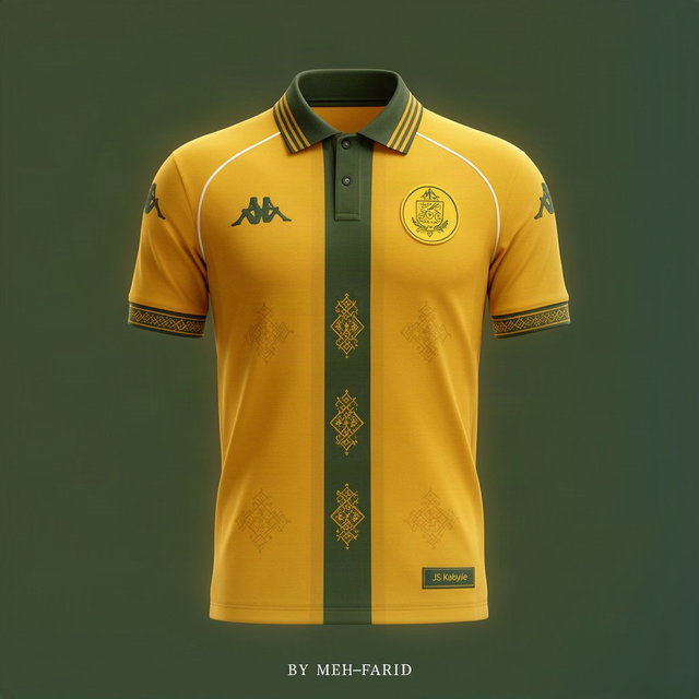 Ultra-realistic product photography of a premium football jersey for JS Kabylie (JSK), presented in the exact style of official Kappa / Nike / Adidas product campaigns