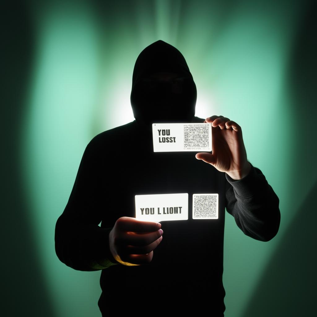 A hacker stands within a beam of light, holding a 'bxcloner' card in his right hand and a 'you lost' card in his left, complemented with a modern laptop at his side.