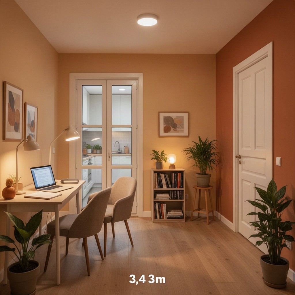 A cozy functional room measuring 3