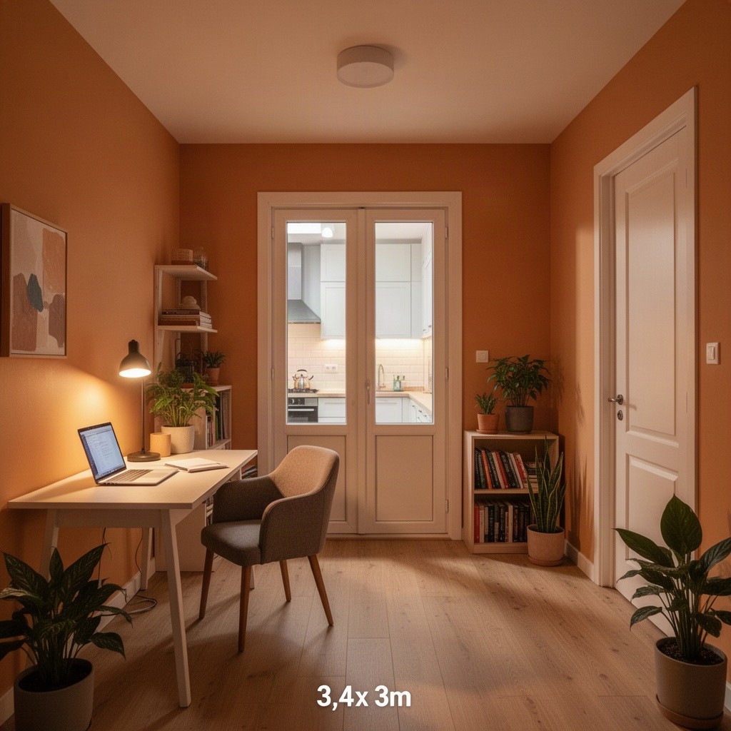 A cozy functional room measuring 3
