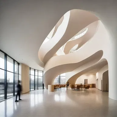 The architect incorporated curved walls and organic shapes in the design of the building, drawing inspiration from the curvatures of the human viscera.