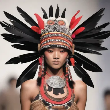 The tribal-inspired fashion show featured a stunning headdress inspired by the traditional attire of a chieftain.
