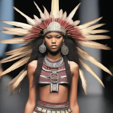 The tribal-inspired fashion show featured a stunning headdress inspired by the traditional attire of a chieftain.