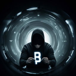 A hacker donning a black hat, situated in the middle of a circle, firmly holding a tag with 'bxcloner' written on it.