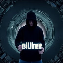 A hacker donning a black hat, situated in the middle of a circle, firmly holding a tag with 'bxcloner' written on it.