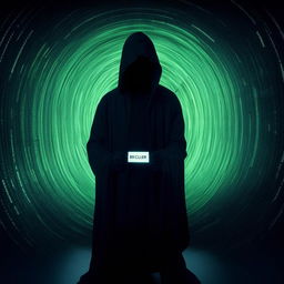 A hacker, cloaked in darkness with a distinctive black hat, stands in the middle of a lit circle. He is holding a piece of paper with 'bxcloner' visibly written on it.