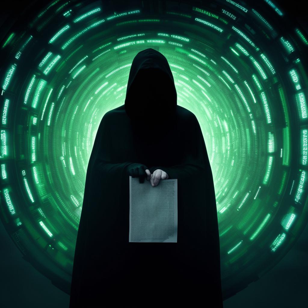 A hacker, cloaked in darkness with a distinctive black hat, stands in the middle of a lit circle. He is holding a piece of paper with 'bxcloner' visibly written on it.