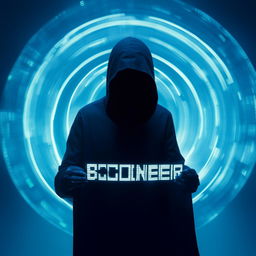 A hacker, cloaked in darkness with a distinctive black hat, stands in the middle of a lit circle. He is holding a piece of paper with 'bxcloner' visibly written on it.