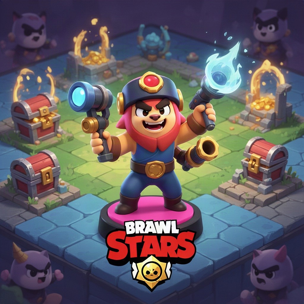 A Brawl Stars character designed as a tabletop game piece, featuring bold and colorful graphics typical for the Brawl Stars universe