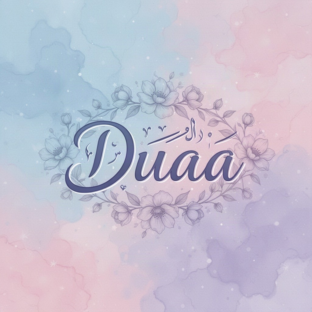 A beautiful and artistic wallpaper featuring the name 'Duaa' written in an elegant Arabic calligraphy style