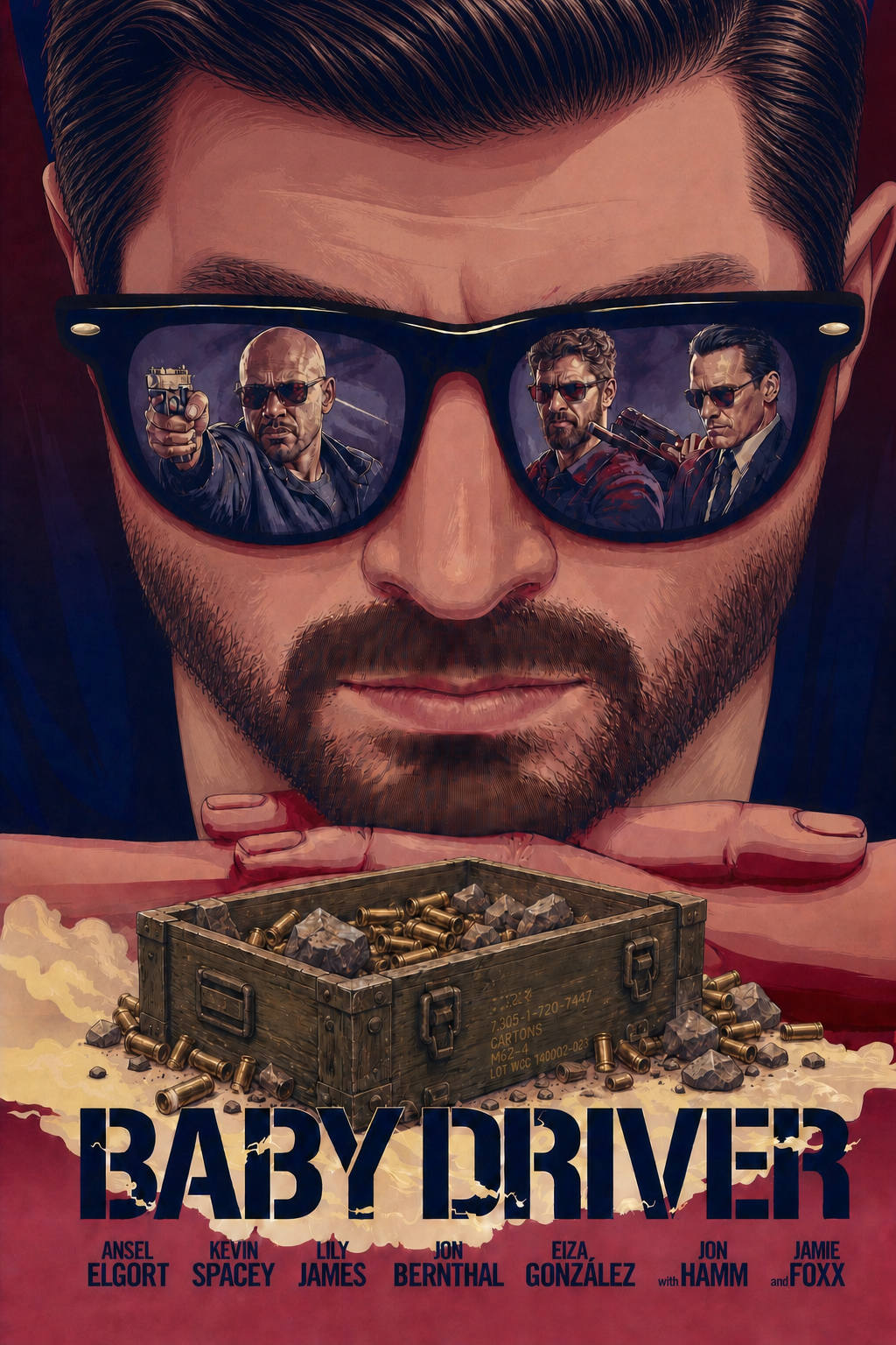 A stylized movie poster for a crime film featuring a male character with an older appearance in his 30s, complete with a beard and an Italian-style, neatly styled haircut