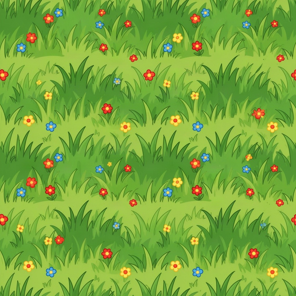A seamless cartoon-style grass texture, featuring a vibrant and playful design