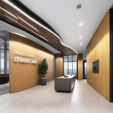 The designer incorporated elements of consumer credit in the modern and stylish decor of the office building.