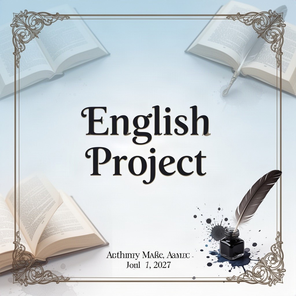 A beautifully designed cover page for an English project, featuring elegant typography showcasing the title 'English Project' prominently in the center