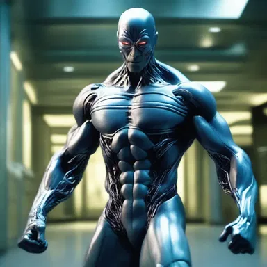In the science fiction movie, the character undergoes a dermic transformation to gain superhuman strength.